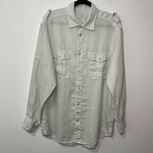 Zegna Sport Men’s Light Grey 100% Linen Button-Up Shirt Long Sleeve Size XL